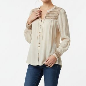 Elegant Cream Button-Up Women's Top Size L